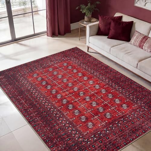 Keen Home Design Vintage Washable Area Rug, Non-Slip Low Pile, 5x7 - color: Red/Burgundy, size: 5' x 7' (Rectangular)