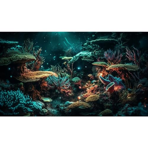 Aquarium Background Colorful Picturesque Coral Reef Terrarium Background Tropical Sea Various Hard Corals Underwater Landscape Fish Tank Backdrop Aquarium Poster Background Vinyl 24x12in - color: Coral Blue, size: 24(W)x12(H)inches/ 60(W)*30cm(H)