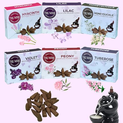 Blossom - Backflow Incense Cones for Waterfall - Scented Inscents-Cones - Peony, Lilac, Hyacinth, Tuberose, Honeysuckle, Violet - Insiensos Aromaticos - 6x10=60 Large Variety Pack - color: Blossom