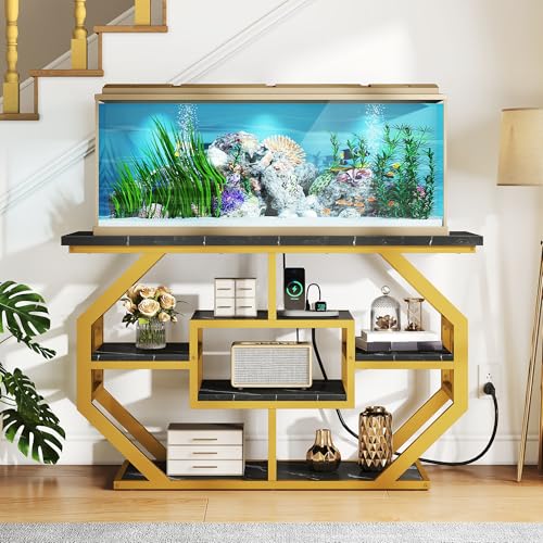 DWVO 55-75 Gallon Aquarium Stand with Power Outlet, Display Stand for Turtle Tank, Reptile Terrarium, Metal Fish Tank Stand Suitable for Living Room, Entryway, 860LBS Capacity, Black & Gold - color: Black & Gold