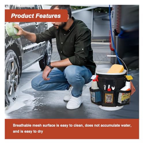 5 Gallon Bucket Tool Organizer Bag, Multi-Purpose Car Bucket Wash Tool with Mesh Storage Pockets, Universal Vehicle Cleaning Supplies Accessories for Home, Gardening, Fishing