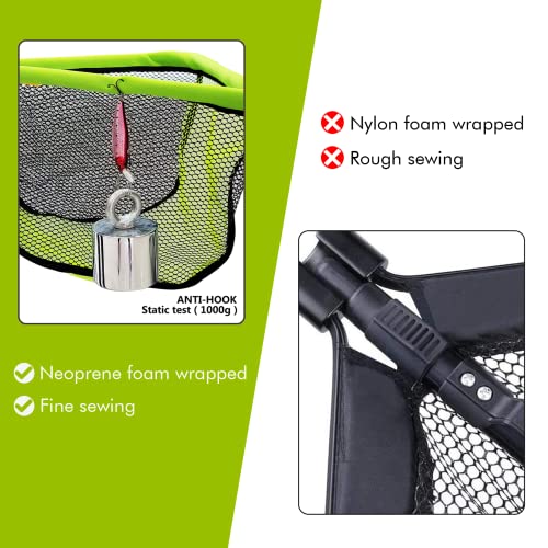 Black Paw Floating Fishing Net Foldable Telescopic Fish Landing Net with Built in Length Scale Rubber Coated for Kayak, Fly, Trout - color: B3:16" Hoop Size Green (Upgrade Telescopic Pole)