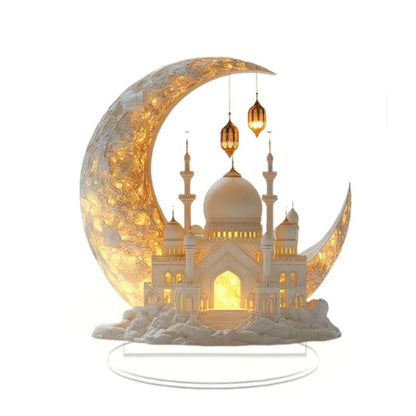 Ramadan Mosque Pattern Table Ornament with Base, 2D Flat Design Acrylic Decoration, Multifunctional Home Decor for Dining Table, Office & Dormitory Desk