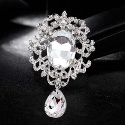 Ezing 4 Pieces Lot Large Big Silver Gold Plated Assorted Crystal Rhinestones Brooch Pins Set - color: F