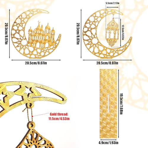 2pcs Eid Mubarak Kareem Table Sign, Wooden Moon Hollow Star Ornament Ramadan Hollow Ornament Wood Ramadan Decorations Islamic Home Decor Gifts for Home Muslim Party Tabletop Decor