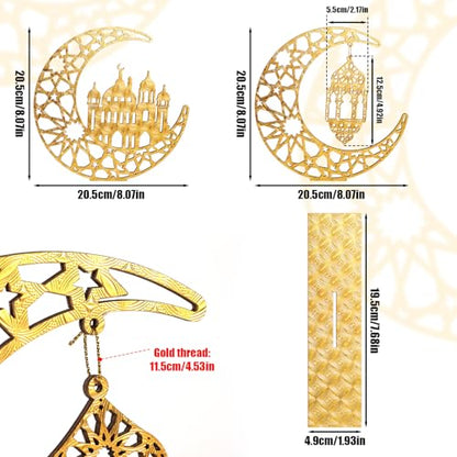 2pcs Eid Mubarak Kareem Table Sign, Wooden Moon Hollow Star Ornament Ramadan Hollow Ornament Wood Ramadan Decorations Islamic Home Decor Gifts for Home Muslim Party Tabletop Decor
