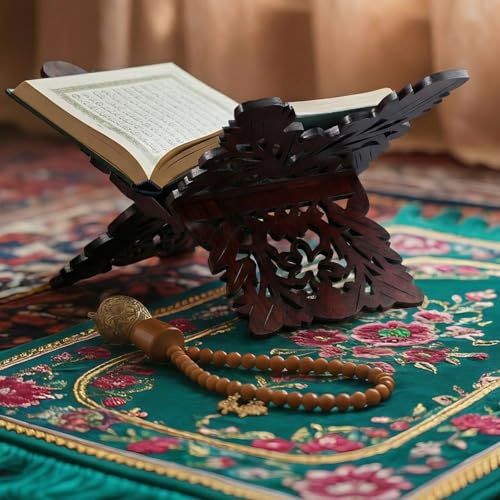 Bible Holder Stand 13.8 x 8.3 x 7.1 Inch Quran Stand Prayer Book Holder Wooden Ornate Carved Indian Books Holders Decorative Missal Stands for Ramadan Rihal Rehal Quran Bible Gita Display