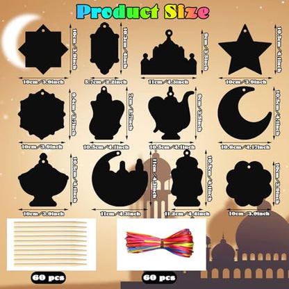 Deekin 120 Pcs Eid Scratch Paper Set Ramadan Crafts Scratch Cards Hanging Ramadan Gifts Eid Magical Party Activities DIY Art Painting Project Supplies