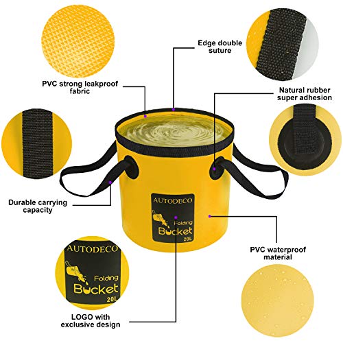 2 Pack Collapsible Bucket 5 Gallon Container Folding Water Bucket Portable Wash Basin for Outdoor Travelling Camping Fishing Gardening Car Washing 20L - color: Yellow