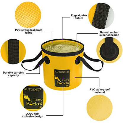 2 Pack Collapsible Bucket 5 Gallon Container Folding Water Bucket Portable Wash Basin for Outdoor Travelling Camping Fishing Gardening Car Washing 20L - color: Yellow