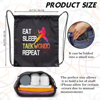 Eat Sleep Taekwondo Repeat Drawstring Backpack For Men Women, Waterproof Sport Sackpack For Taekwondo Lover Taekwondo Fan, Funny Birthday Christmas String Gym Bag Gifts For Her Him