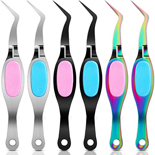 Honoson 6 Pcs Reverse Craft Tweezers Crossing Lock Curved Tweezers for Crafting, Stainless Steel Soft Grip Precision Reverse Grip Tweezer Fine Tip Tweezer for Stickers DIY Jewelry Beading Nail