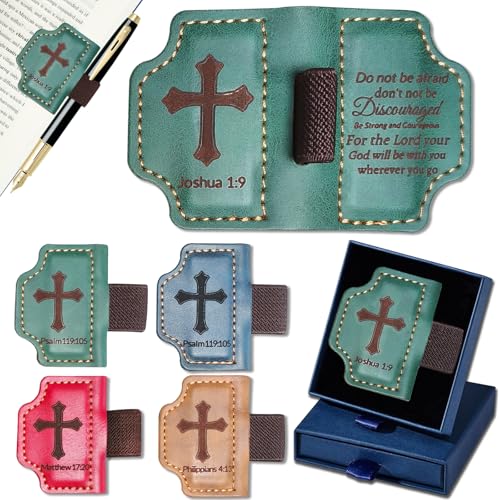 Bygone Mark Personalized Magnetic Leather Bookmark with Pen Holder,Inspirational Bible Verse Religious Bookmarks,Christian Book Lovers Reading Accessory for Men Women (Green, Joshua 1:9) - color: Green, size: Joshua 1:9