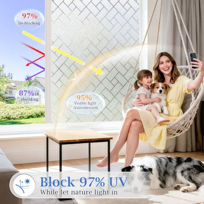 Coavas Window Privacy Film UV & Sun Blocking No Glue 23.6"x78.7" Frosted | Static Cling Removable Anti Glare Heat Control Day and Night Frosted Glass Window Film for Bathroom Home Office - color: White, size: 23.6 x 78.7 Inch