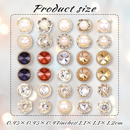30Pcs Pearl Brooch Buttons Reusable Cover Up Button Pin No Sew Invisible Buttons Dress Supplies Decoration Replacement Safety Button Modesty Pin for Women Clothing Shirt Sweater Coat Shawl