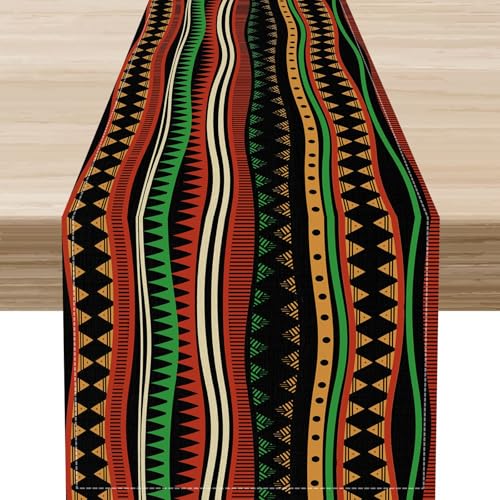 African Table Runner, Traditional Tribal Stripe African Folk Pattern Abstract Print Ethnic Coffee Table Center Decor for Home Kitchen Dining Patio Holiday Party Indoor Outdoor Table, 13"x36" Inch - color: African-10, size: 13x36" Table Runner