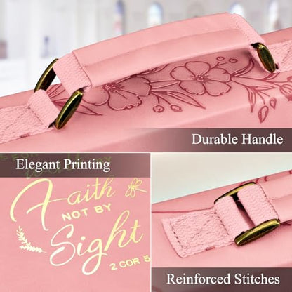 FINPAC Large Classic Bible Cover Vegan Leather Carrying Book Case Church Bag Bible Protective with Handle, Gift for Women, Mother, Friends, Pink - color: Pink