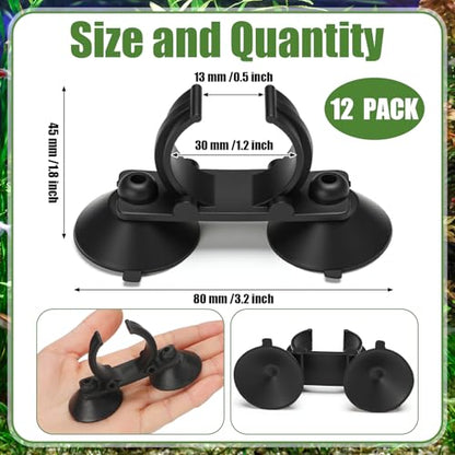 Qunclay 12 Pack Double Aquarium Heater Suction Cups with 1.2 Inch Clip Black Heavy Duty Standard Heating Rod Holders Clamps for Aquarium Heater Fish Tanks