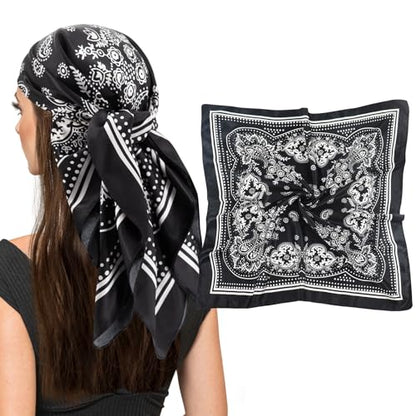 vimate 35" Square Silk Like Head Scarf - Women's Fashion Satin Scarf Bandana for Hair Wrapping at Night. - color: F#. Style--66