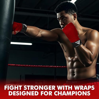 Boxing Hand Wraps, 180 Inches Inner Gloves with Thumb Loop | Elasticated Knuckle Protection for Martial Arts | Soft Under Mitts for Muay Thai, Kickboxing, MMA, Punching Bag Men Women - color: Red