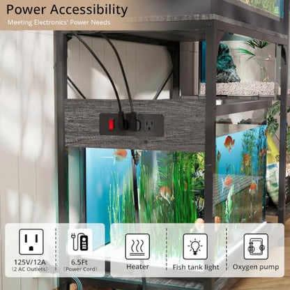 VOWNER 20-29 Gallon Fish Tank Stand with Power Outlet, Aquarium Stand, Grey | Shelves for Fish Tank Accessories Storage, Heavy Duty Metal Frame, Turtle Reptile Terrarium Stand, Load 500lb - color: Grey