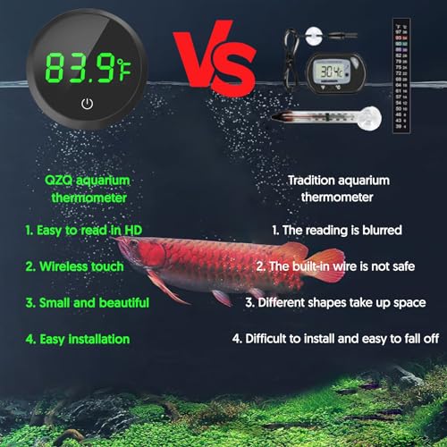 QZQ Fish Tank Thermometer Aquarium Thermometer Wireless Touch Stick Digital Aquarium Thermometer LED Display ±1°F for Monitoring The Fish Tank Aquarium Temperature Accessories (Black) - color: Black