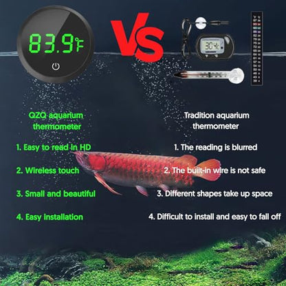 QZQ Fish Tank Thermometer Aquarium Thermometer Wireless Touch Stick Digital Aquarium Thermometer LED Display ±1°F for Monitoring The Fish Tank Aquarium Temperature Accessories (Black) - color: Black