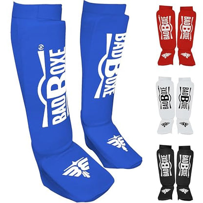 Twister Muay Thai Boxing Kickboxing Karate Shin Guard Taekwondo MMA | Elastic Cotton Cloth Shin & Instep Padded Guards | Shin in Steps Shin Guards Pair - color: BLUE/WHITE, size: X-Small