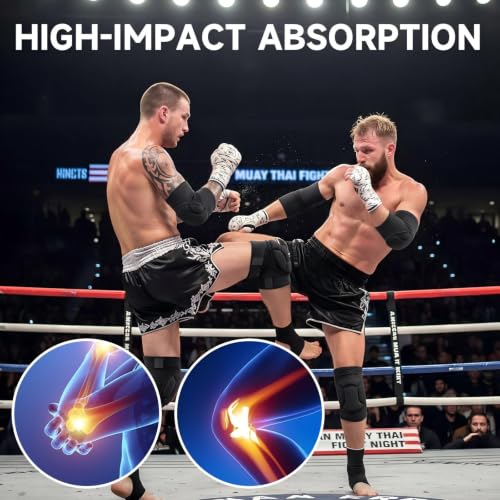 1 Pairs Muay Thai Elbow Pads and Knee Pads for Muay Thai Kick Boxing Wrestling Basketball Adjustable Protector Avoid Abrasion Bruise Sprain During Training Ensure Safety for Man(Black,M) - size: M