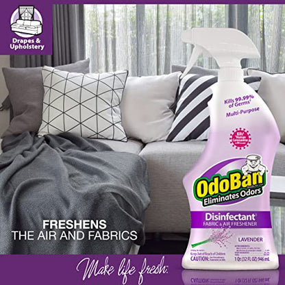 OdoBan Ready-to-Use Disinfectant and Harsh Aroma Eliminator, Cleaner and Fabric/Air Freshener, Set of 2, 14.6 Ounce 360-Degree Continuous Spray and 32 Ounce Trigger Spray, Lavender Scent - size: 23.3 Fl Oz (Pack of 2)