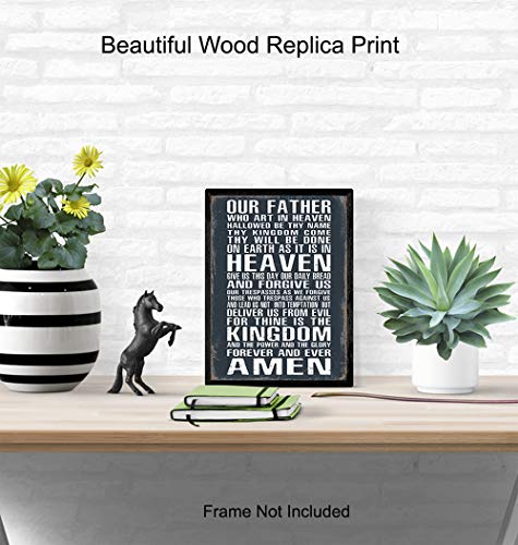 The Lords Prayer Wall Art - Religious Gifts for Men, Guys - Christian Gifts for Man, Boys - Spiritual Catholic Picture - Rustic Man Cave Decor, Boys Bedroom, Home Office - Catholic Print for Man