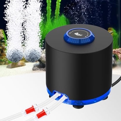 AQQA Aquarium Air Pump, 10W Powerful Dual Outlet Adjustable Oxygen Aerator | Quiet Operation, Stainless Steel Outlet Fish Air Pump, Adjustable Air Flow with Air Stone Bubbler, for Up to 200 Gallon Tank - style: 10W(Tank Up to 200 Gallon Aquariums)