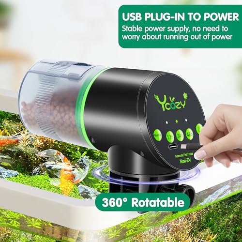 Ycozy Automatic Fish Feeder Rechargeable with USB Cable Moisture-Proof Intelligent Electric Fish/Turtle Feeder for Aquarium & Fish Tank (Plug Powered-EV) - size: Plug Powered-EV