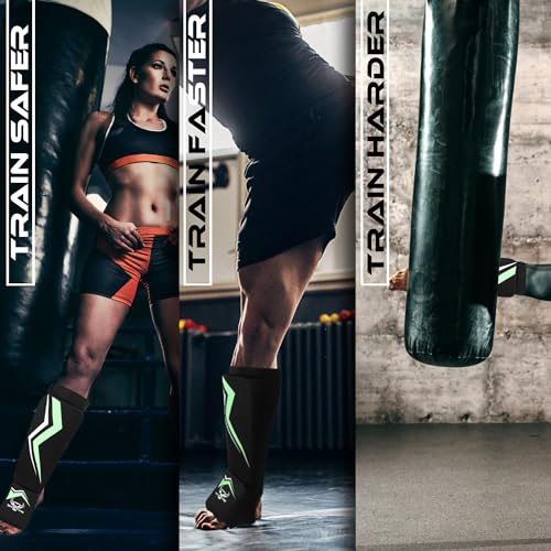 BEAST RAGE Shin Guards for Kickboxing, Instep Sleeves Pads for Muay Thai MMA Training, Martial Arts Boxing, Elasticated Padded Leg Foot Protector for Karate BJJ Taekwondo Gear
