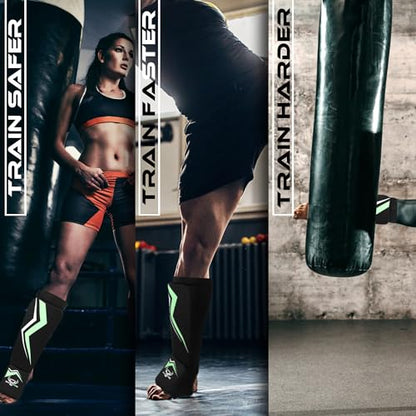 BEAST RAGE Shin Guards for Kickboxing, Instep Sleeves Pads for Muay Thai MMA Training, Martial Arts Boxing, Elasticated Padded Leg Foot Protector for Karate BJJ Taekwondo Gear