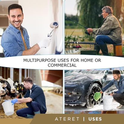 ATERET 2 Gallon White Bucket Only - All Purpose Pails - Food Grade - Made in USA - BPA Free Plastic (12 Pack) - size: 12pk - 2 Gal. (Bucket Only)