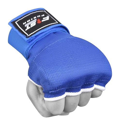 Boxing Inner Gloves Cotton Cloth Stretchable Gel Padded Kickboxing MMA Training Gloves Long Wrist Support Gloves - color: Blue, size: Small-Medium