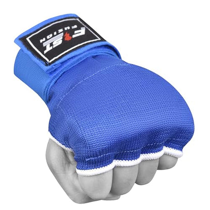 Boxing Inner Gloves Cotton Cloth Stretchable Gel Padded Kickboxing MMA Training Gloves Long Wrist Support Gloves - color: Blue, size: Small-Medium