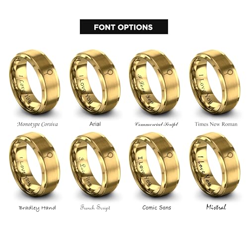 Tasbih Prayer Beads Ring - Gift for Muslim - Tungsten Carbide - Band - Black Yellow Gold Silver - Flat Dome Bevel - Men Women - Personalized Custom Engraving - 8mm - Anniversary Engagement Wedding - color: 10 - Yellow Gold Tungsten