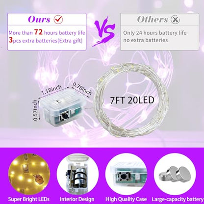8 Pack Purple Fairy Lights 7Ft 20 LED Twinkle String Lights 3 Modes Battery Operated Waterproof Firefly Starry for Mason Jar Wedding Halloween Christmas Valentines Day Party Table Centerpieces - color: Purple, size: 8