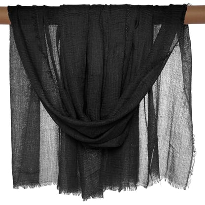 Nydotd Women Summer Cotton Linen Scarf Crinkle Long Beach Shawl Wrap hijab with Fringe - color: Black