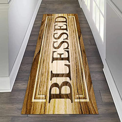 JUST BREATHE Rustic Wood Runner Rug Blessed Signs for Christian Pray Christmas Decor Area Rugs Farmhouse Brown Living Room Non Slip Kitchen Mat Bath Carpet Runner for Hallway Laundry 60"x24"