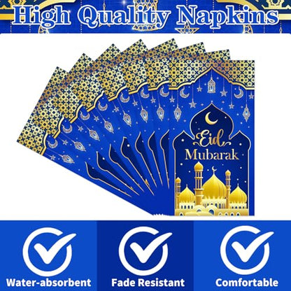 Rakuto Eid Mubarak Napkins Decorations, 100PCS Ramadan Disposable Paper Napkins Decorations for Home, Islamic Star Moon Themed Party Supplies for Home Weddings - style: Eid Mubarak