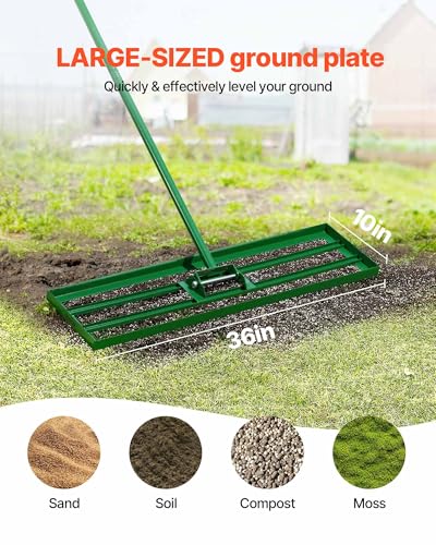VEVOR Lawn Leveling Rake, 36"x10" Level Lawn Tool, Heavy-Duty Lawn Leveler with 78" Steel Extended Handle, Yard Leveling Rake Suit for Garden, Golf Lawn, Farm - size: 36x10in