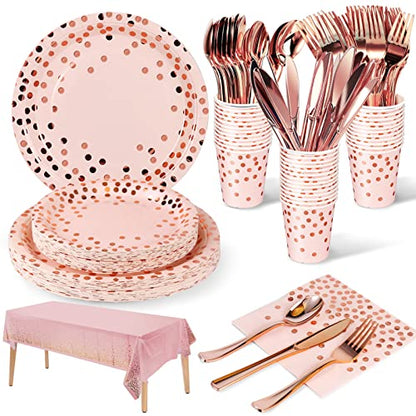 Nkaiso 141Pcs Pink Rose Gold Paper Plates and Napkins Party Supplies for20 - color: Pink and Rose Gold