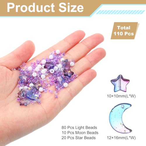 uxcell 110Pcs Star Moon Beads, Star Moon Acrylic Pearl Beads Crystal Glass Spacer Bead for DIY Making Jewelry Bracelets Craft, Light Purple - color: Light Purple