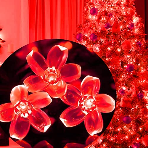 100 LED Red Cherry Blossom Flowrer String Lights, 33 FT Plug in Fairy Floral Lamp with 8 Modes, Flexible Clear Wire for Bedroom Balcony Patio, Valentine's Day Christmas Indoor Outdoor Decorations - color: Red