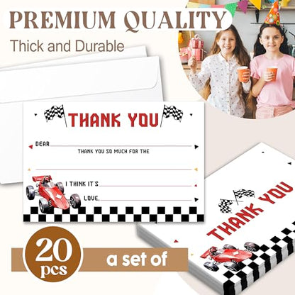 Kids Thank You Cards with Envelopes, Race car Theme Fill in the Blank Thank You Notes for Kids, Toddler Stationery Set, Ideal for Birthday Party, Graduation & School Gag Gifts - B09 - color: Race car Style