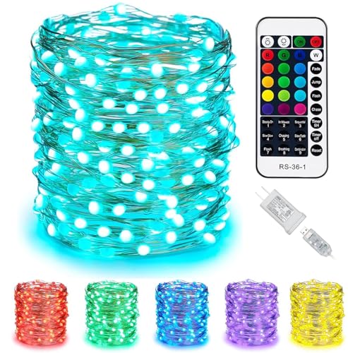 Color Changing Fairy String Lights - 33 ft 100 LED USB Silver Wire Lights with Remote and Timer, Starry Fairy Lights for Bedroom Party Craft Indoor Christmas Decoration, 16 Colors, Adapter Included - color: 16 Colors, size: 33ft