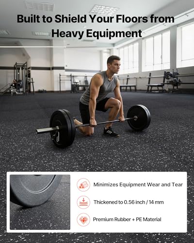 VEVOR 0.56Inch 24sq.ft 6 Tiles Gym Flooring for Home Gym, Rubber Top with High Density EVA Foam, 24 x 24In Gym Floor Exercise Equipment Mats, Interlocking Gym Mats, Puzzle Workout Mats, Black & Gray | Rubber Top with High Density EVA Foam, Lightweight Gym